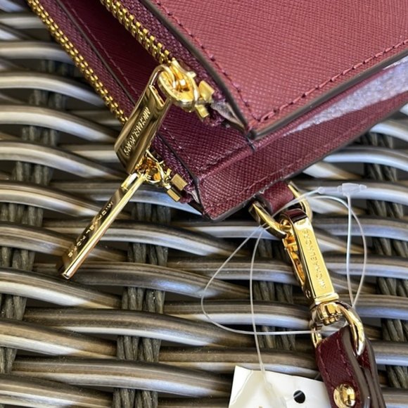Michael Kors Jet Set Travel Large Double Zip Wristlet Wallet Dark Cherry Leather - Picture 7 of 15